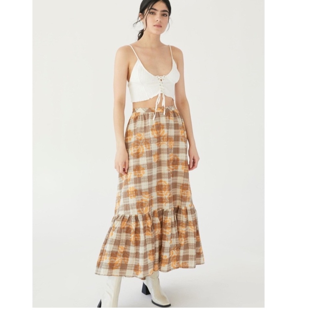 UO Million Miles Plaid Midi Skirt